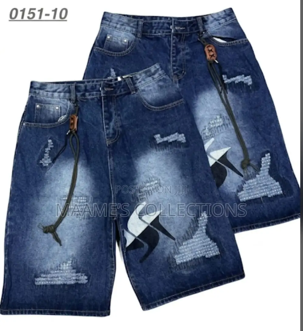 Men’s Oversized Distressed Denim Jorts – Streetwear Baggy Shorts