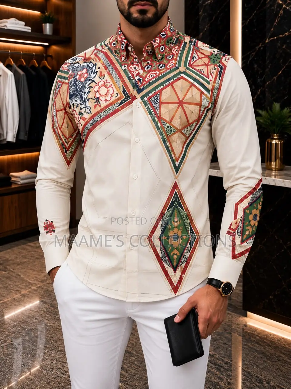 Men’s Luxury Abstract Print Long Sleeve Shirt