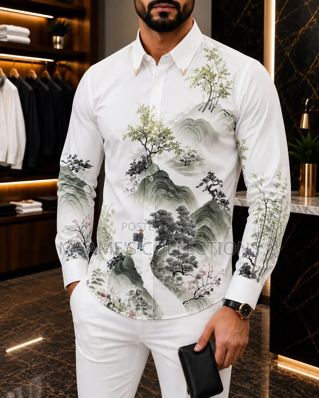 Men’s Luxury Abstract Print Long Sleeve Shirt