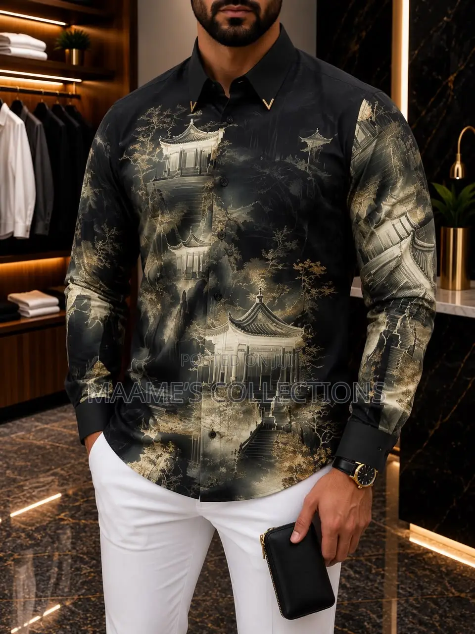 Men’s Luxury Abstract Print Long Sleeve Shirt
