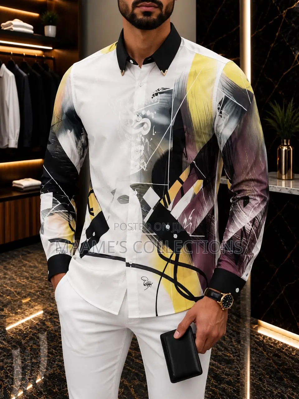 Men’s Luxury Abstract Print Long Sleeve Shirt