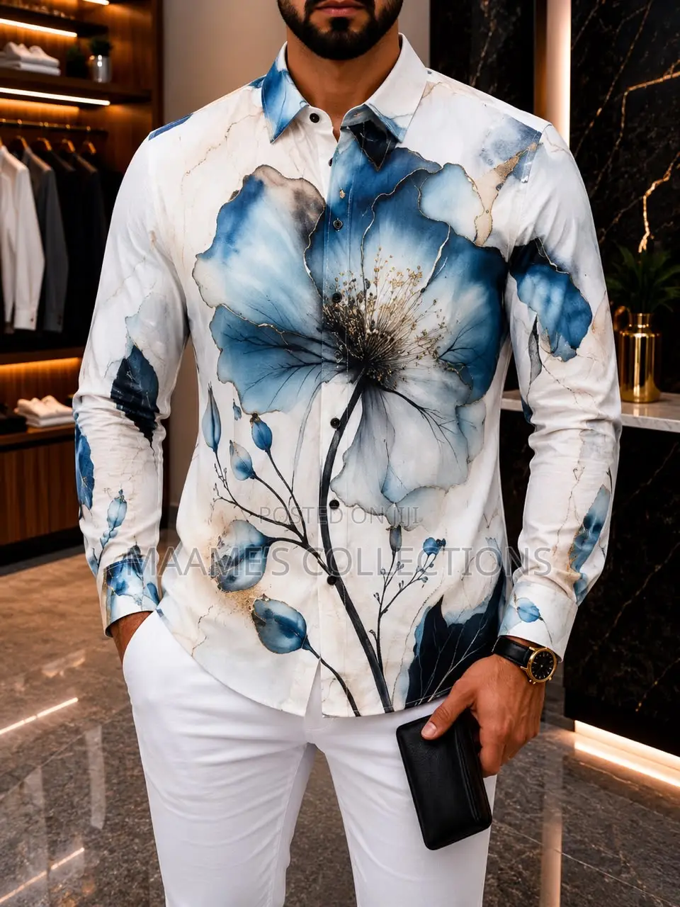 Men’s Luxury Abstract Print Long Sleeve Shirt