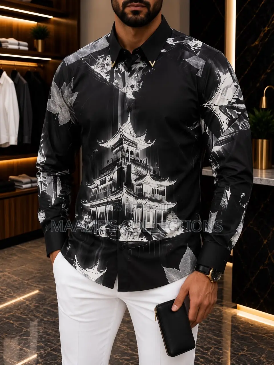 Men’s Luxury Abstract Print Long Sleeve Shirt