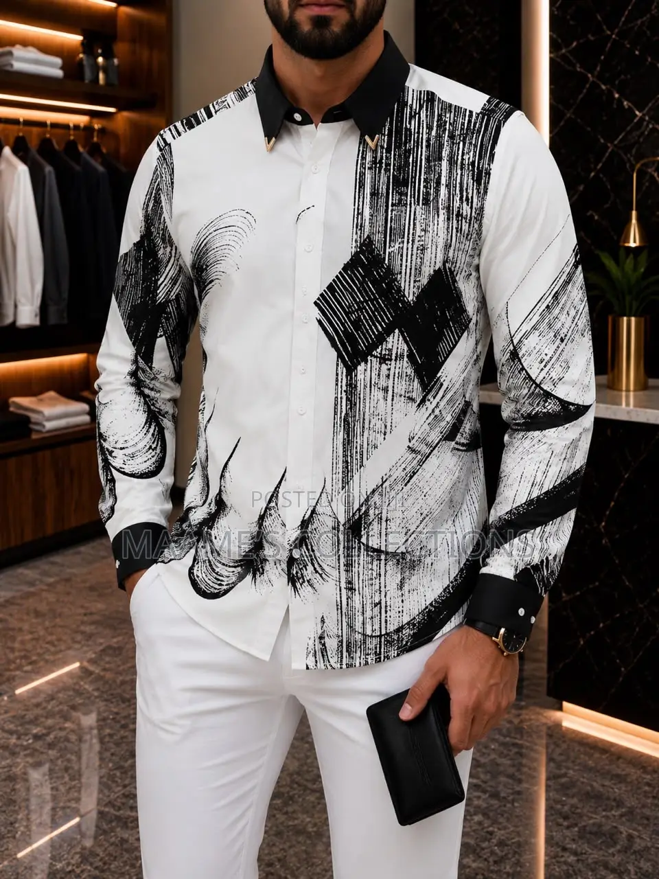 Men’s Luxury Abstract Print Long Sleeve Shirt