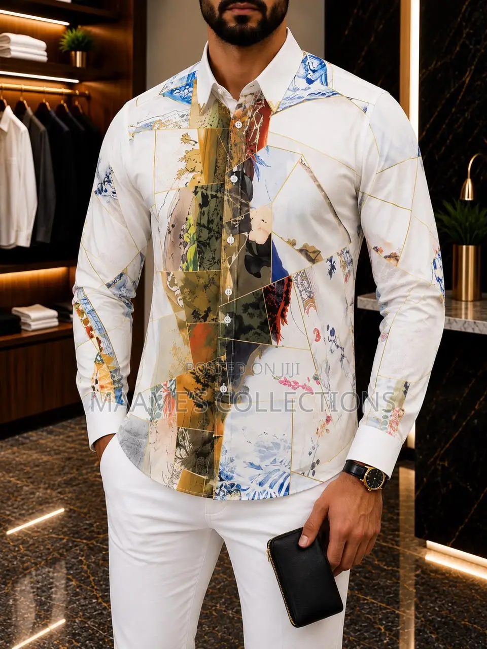 Men’s Luxury Abstract Print Long Sleeve Shirt