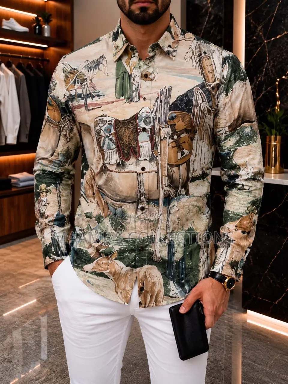 Men’s Luxury Abstract Print Long Sleeve Shirt