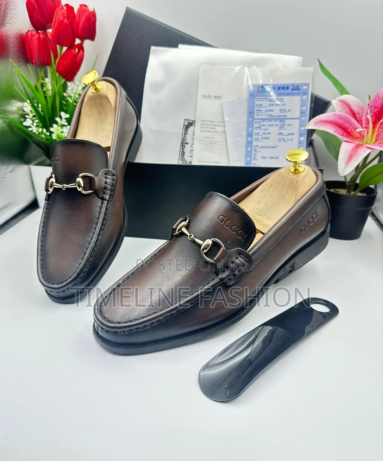 Coffee Brown Men's Durable Leather Gucci Shoes