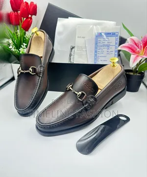 Coffee Brown Men's Durable Leather Gucci Shoes