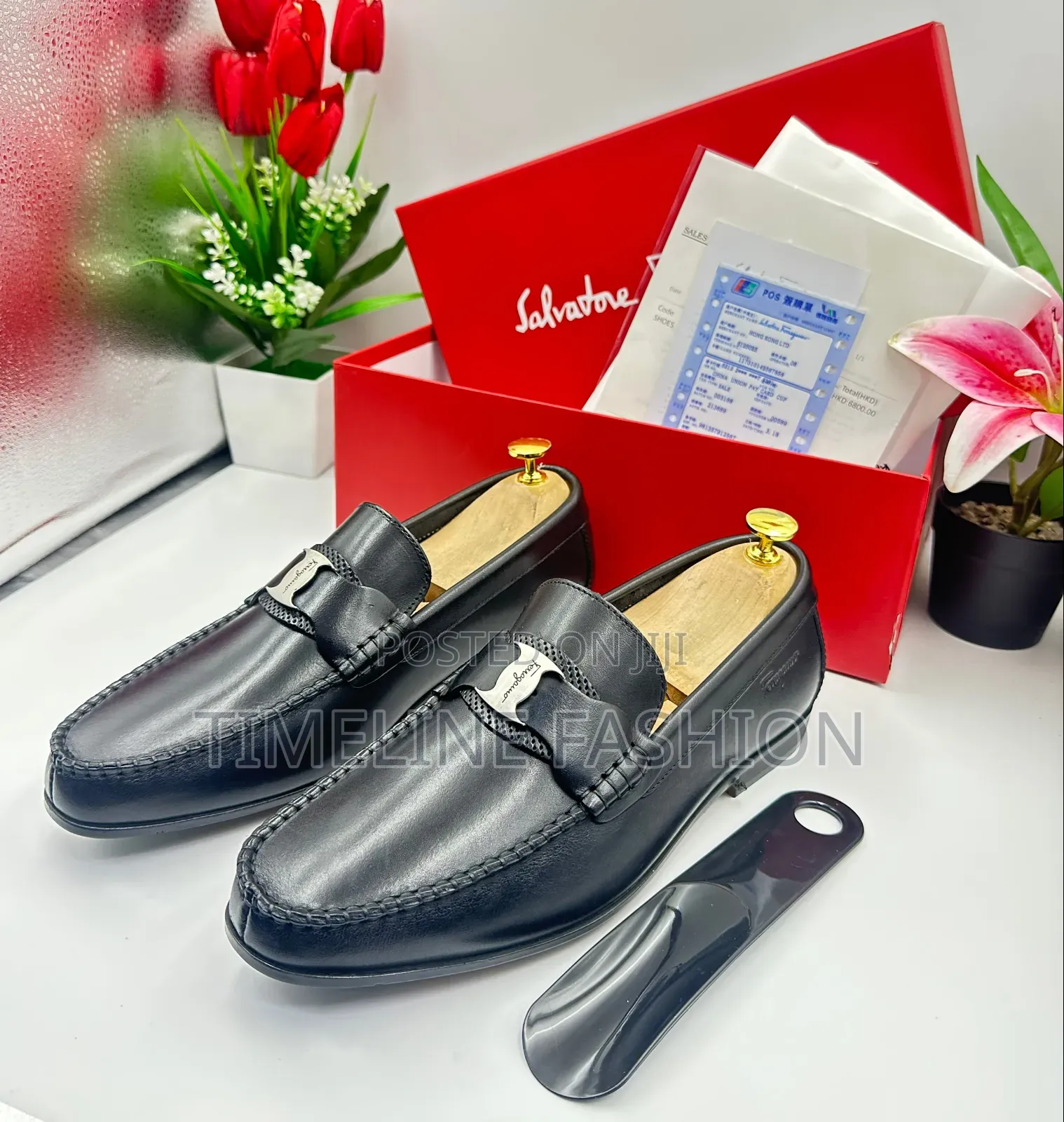 Genuine Leather Men's Black Shoes Ferragamo Brand