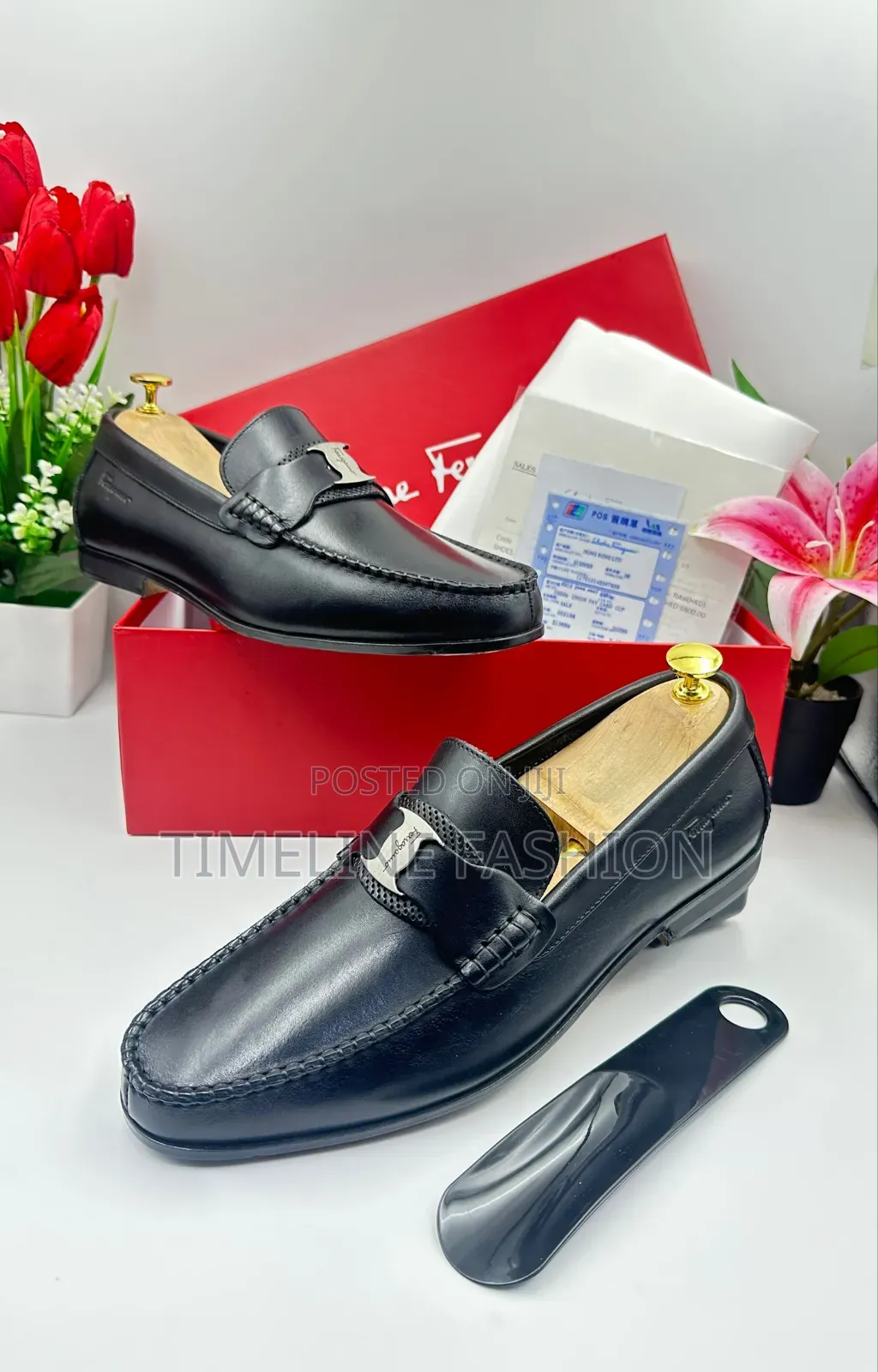Genuine Leather Men's Black Shoes Ferragamo Brand