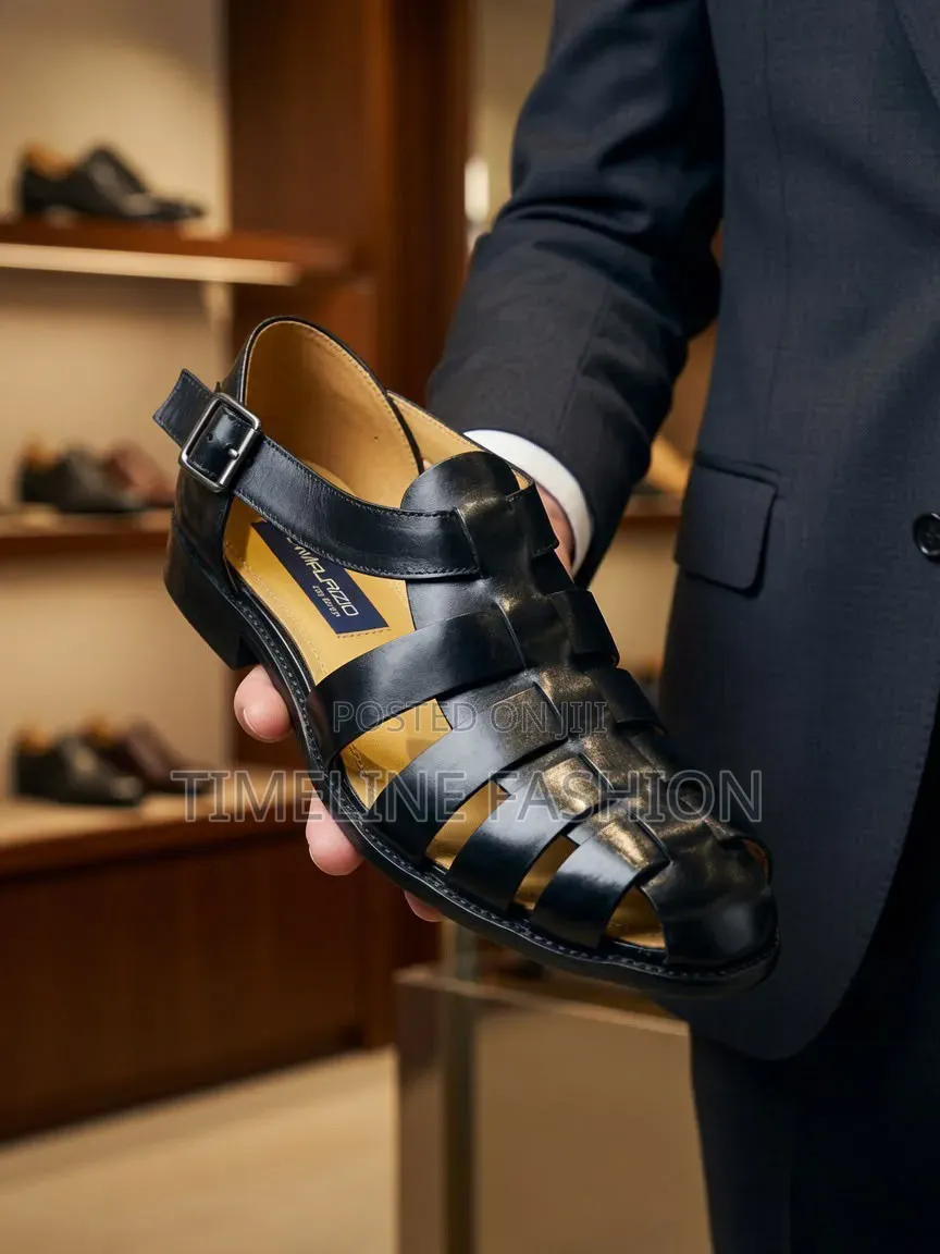 Maurizio Black Leather Men's Shoe Sandals