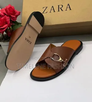 Quality Zara Men's Coffee Brown Leather Slippers 39-46