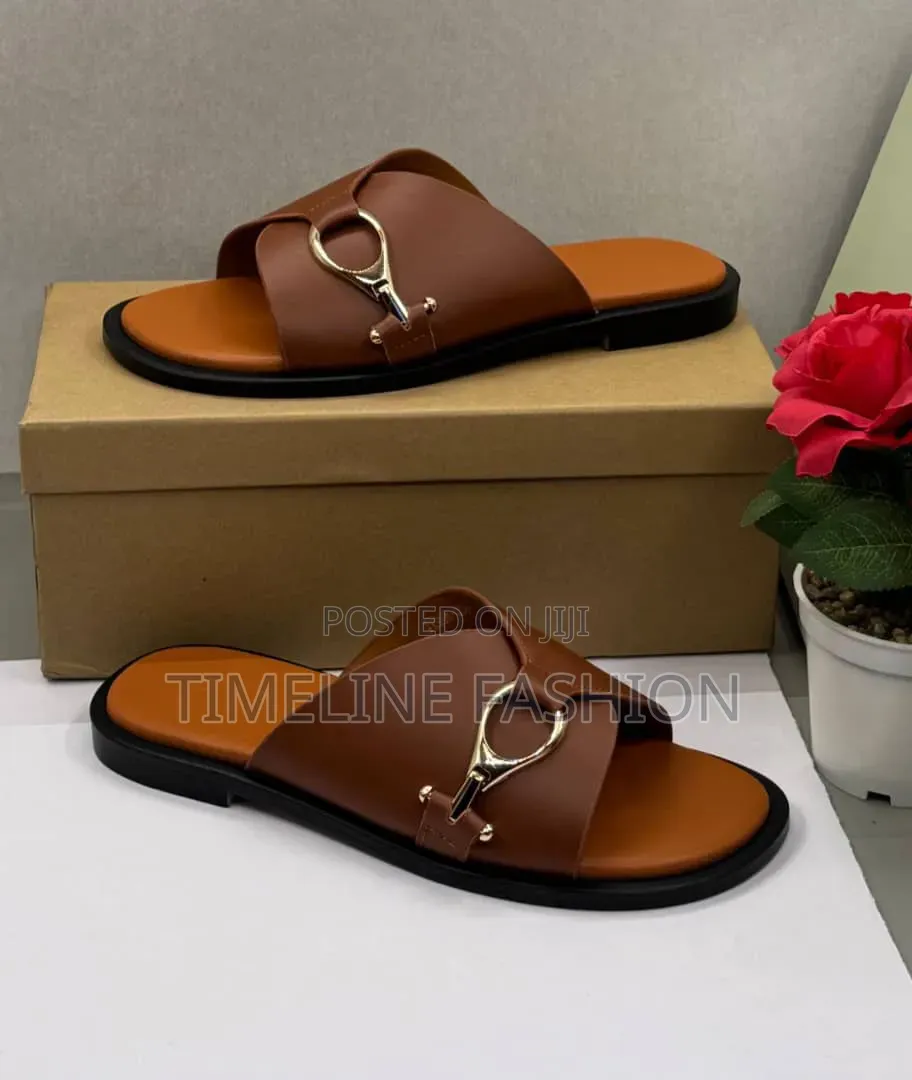 Quality Zara Men's Coffee Brown Leather Slippers 39-46