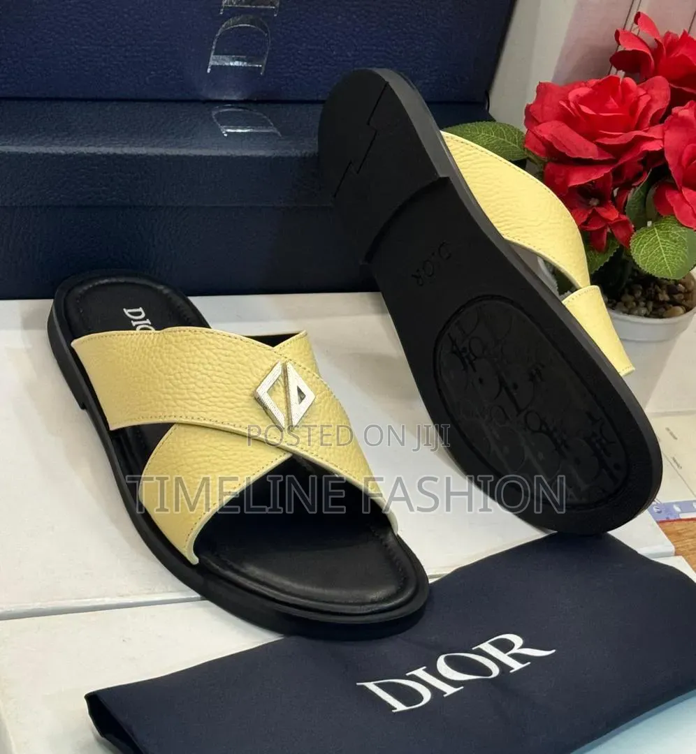 Christian Dior Beige Colour Cross Leather Slippers