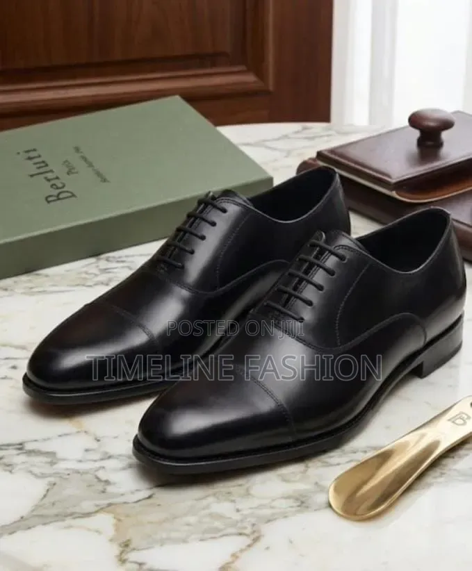 Genuine Leather Berluti Toe Cap Lace Up Shoes 39-46 Black