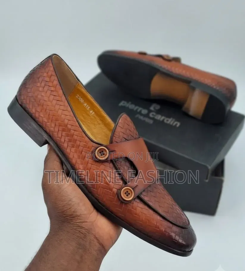 Pierre Cardin Executive Men's Brown Leather Monk Strap Shoes