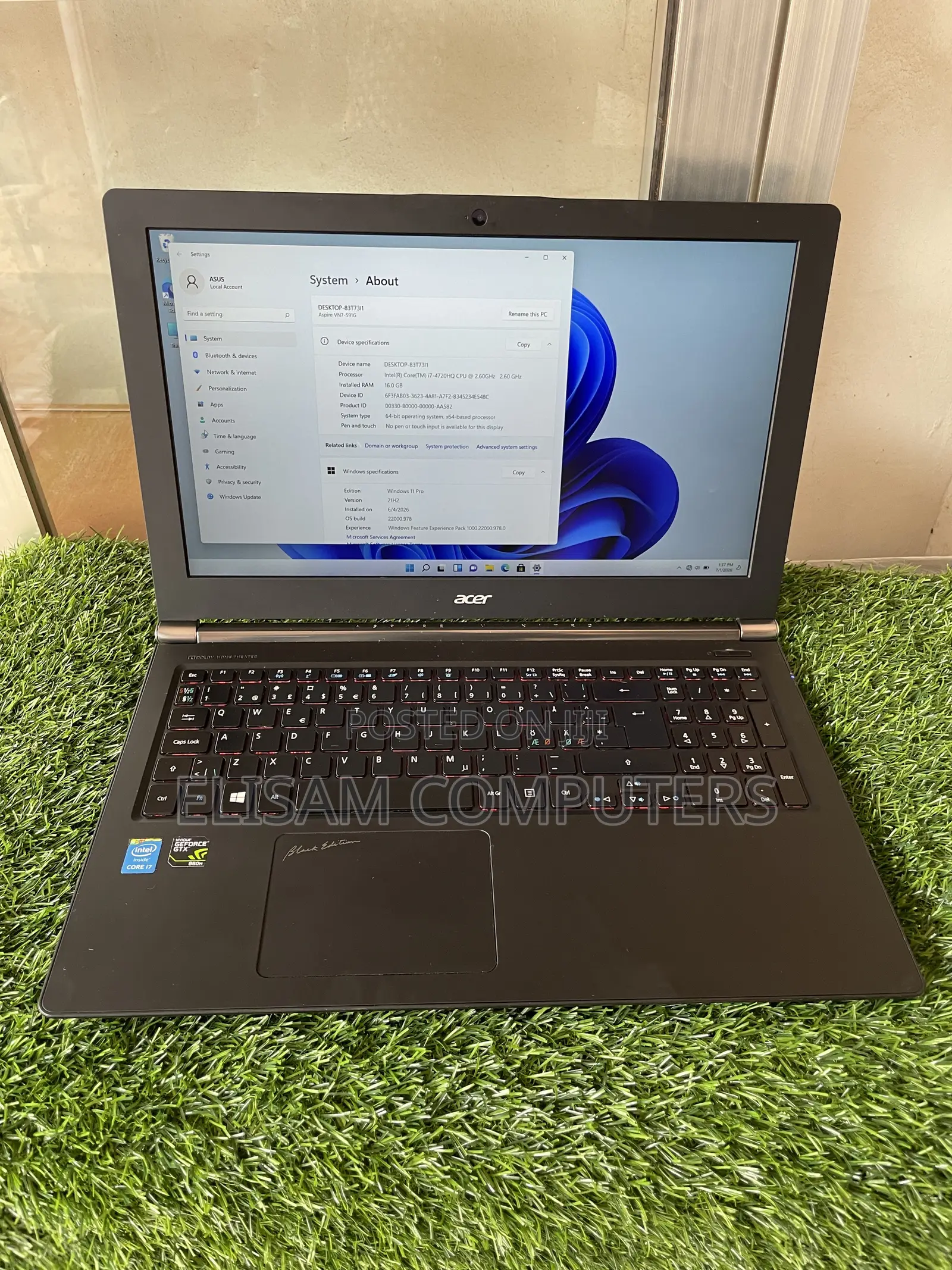 Laptop Acer Aspire VN7-591G 16GB Intel Core i7 SSD 256GB