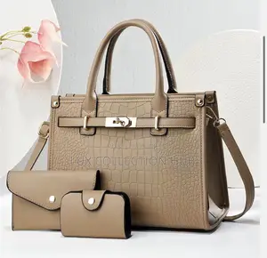 Crocodile-Embossed Birkin-Style Top Handle Satchel Bag.