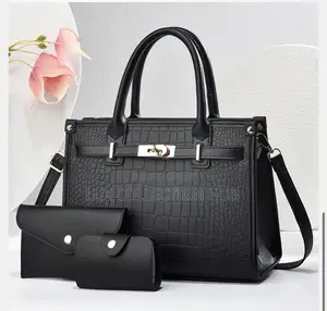 Crocodile-Embossed Birkin-Style Top Handle Satchel Bag.