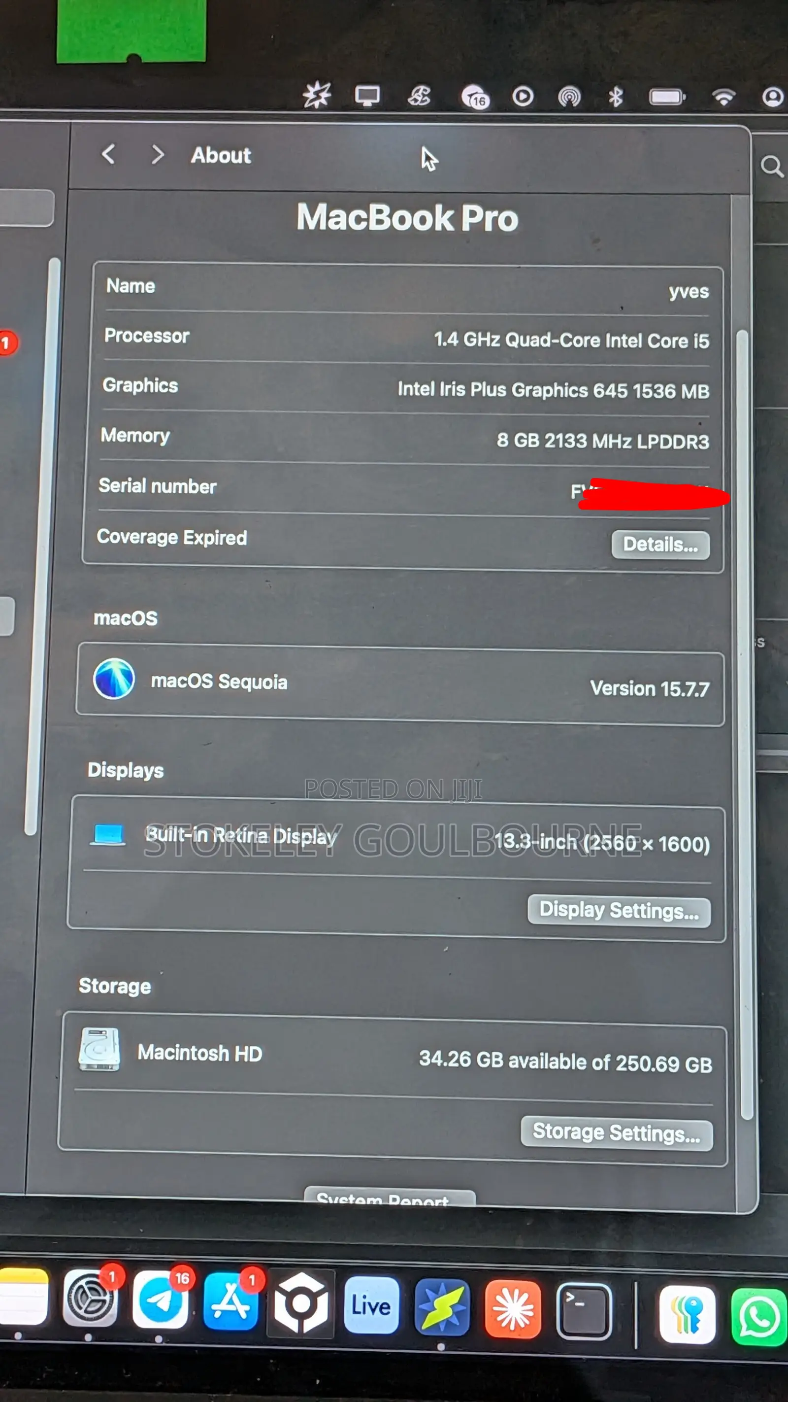 Laptop Apple MacBook Pro 2020 8GB Intel Core i5 SSD 256GB
