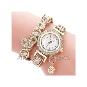 Quartz Watch for Women Rhinestone Bracelet Watch - Gold