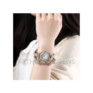 Quartz Watch for Women Rhinestone Bracelet Watch - Gold