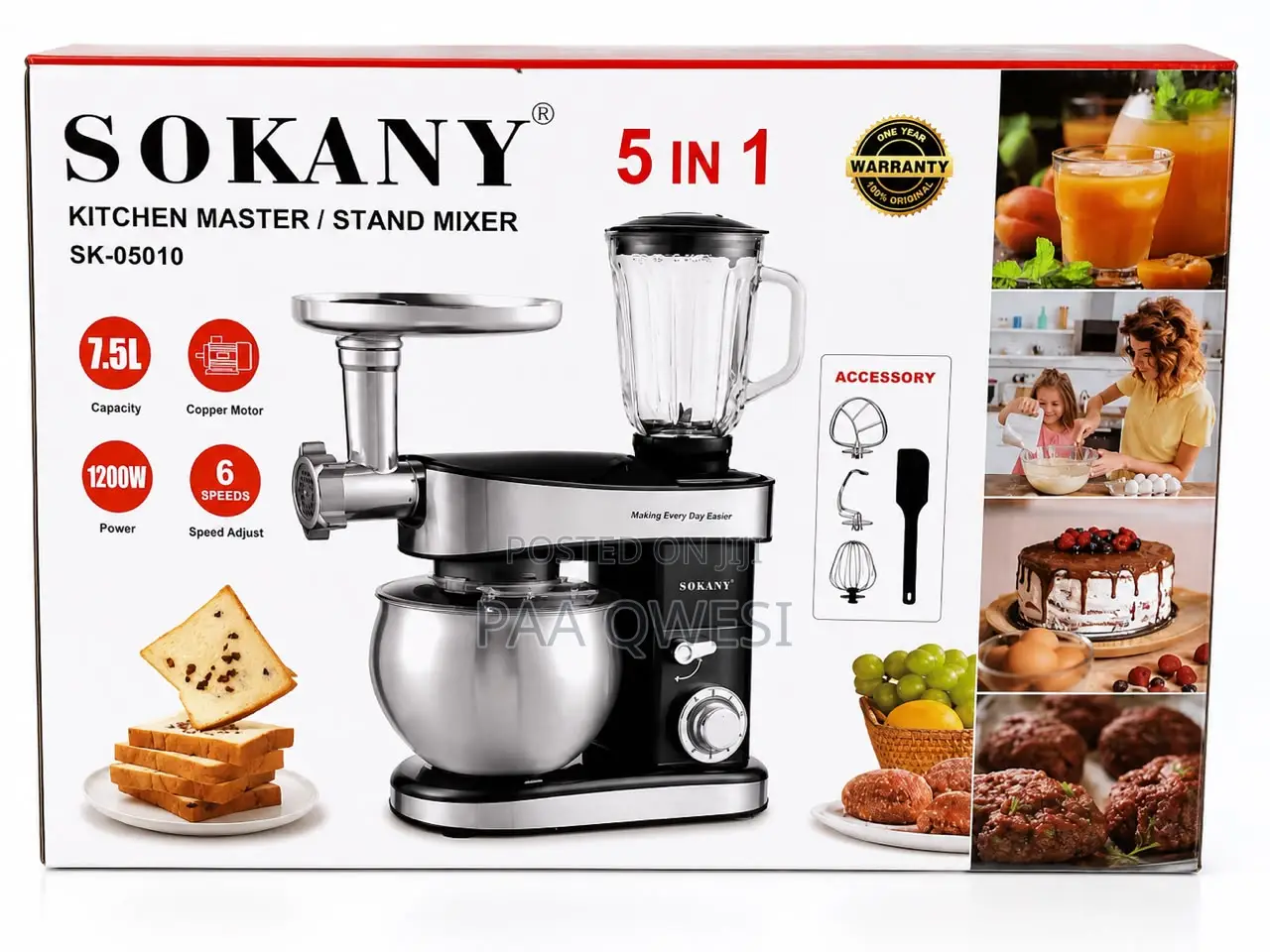 SOKANY 1200W Kitchen Machine 7.5L Stand Mixer 5-in-1