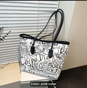 Pink White Doodle Cartoon Tote Bag