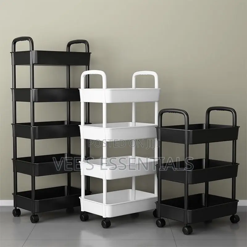 5-Tier Plastic Trolley Storage Rack – Spacious Durable