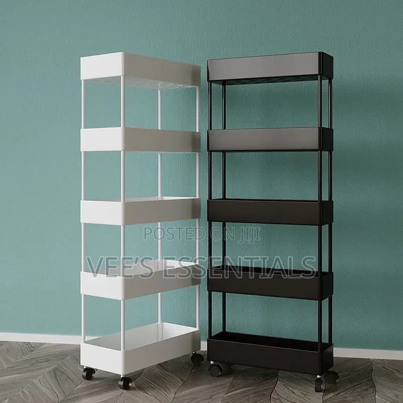 5-Tier Plastic Trolley Storage Rack – Spacious Durable