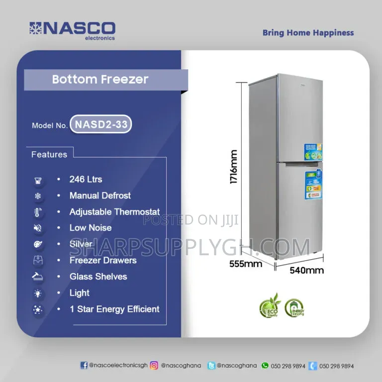 Nasco 246l Bottom Freezer Refrigerator