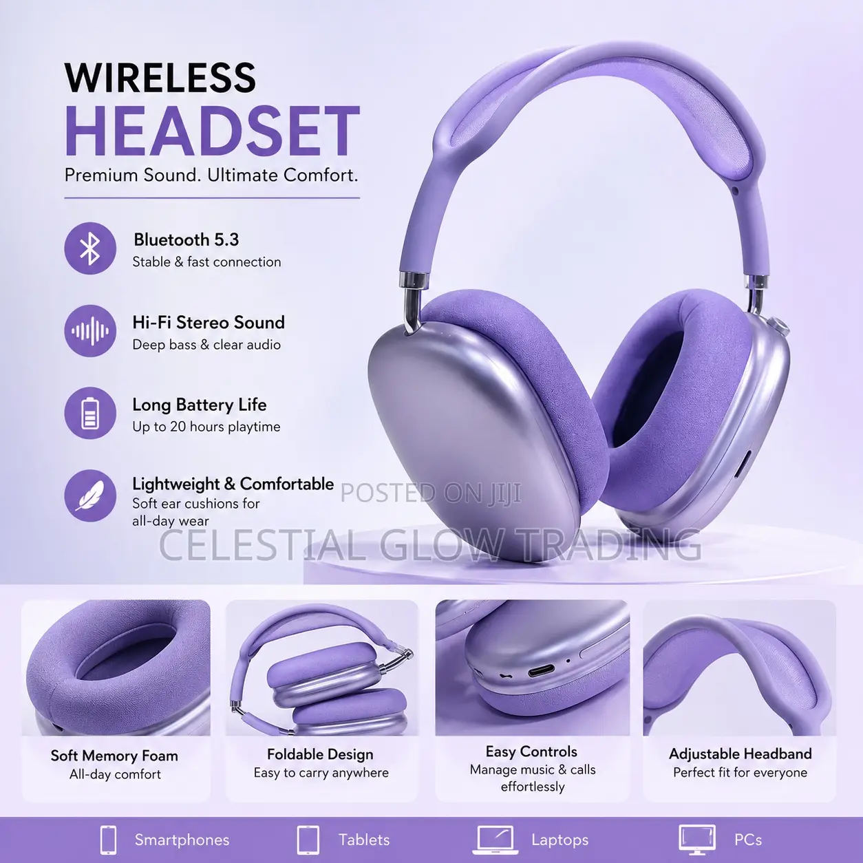 Wireless Bluetooth Headset With Microphone and Long Battery Life