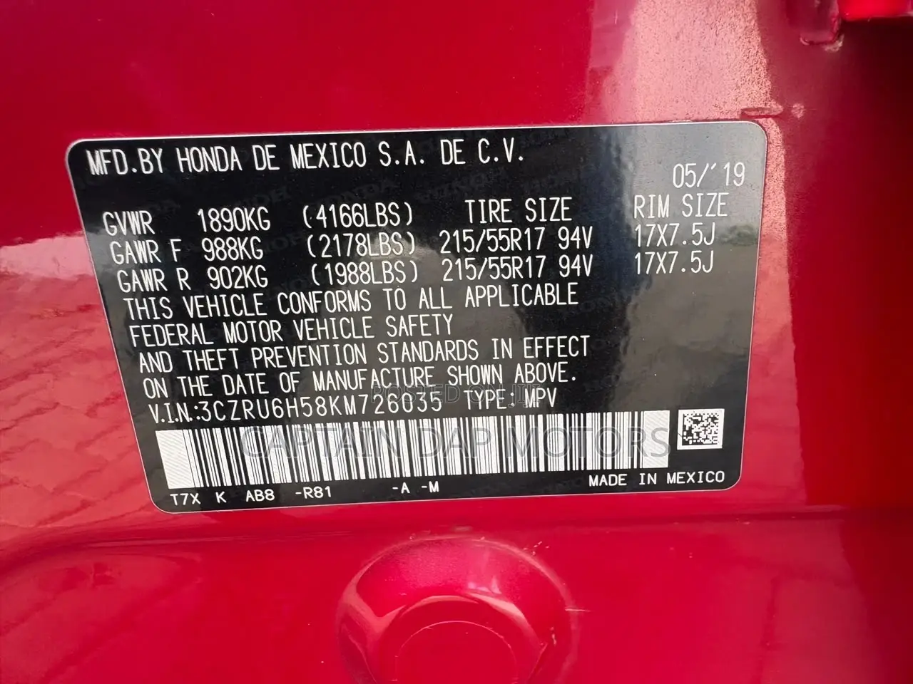 Honda HR-V Sport AWD 2019 Red