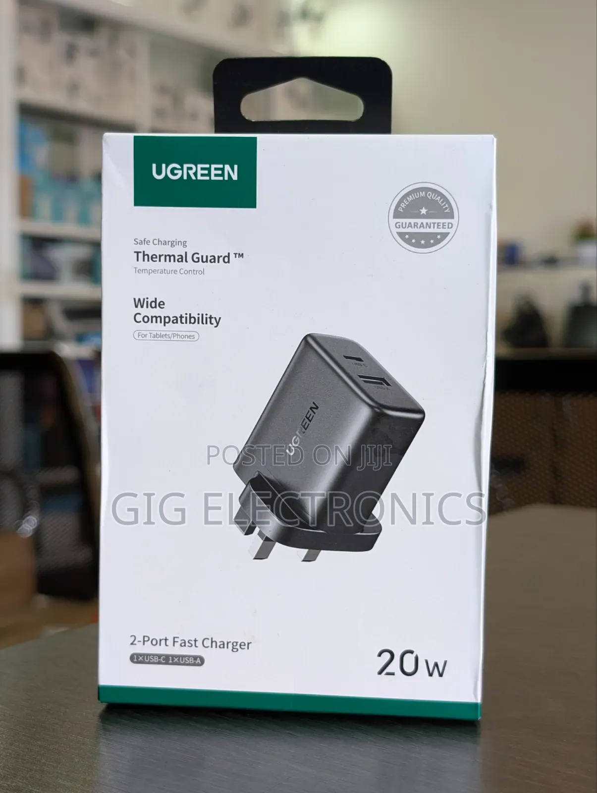 UGREEN 20W Type-C + USB a Port Fast Charger UK Pin (Black)