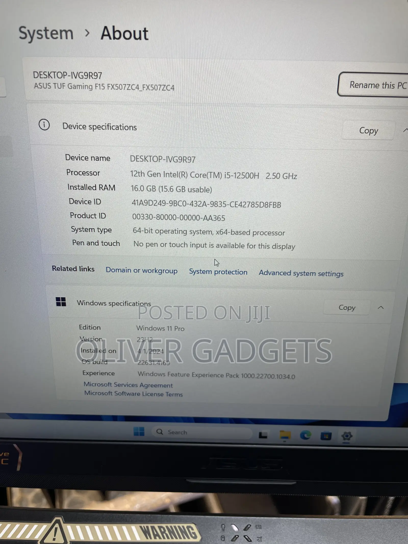 Laptop Asus TUF Gaming F15 16GB Intel Core i5 SSD 512GB