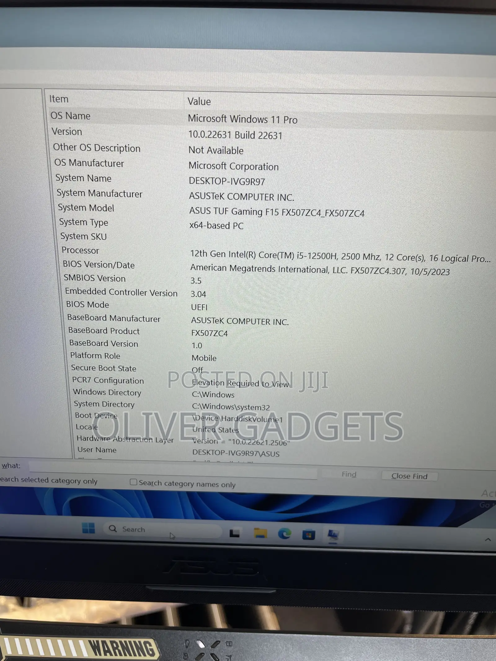 Laptop Asus TUF Gaming F15 16GB Intel Core i5 SSD 512GB