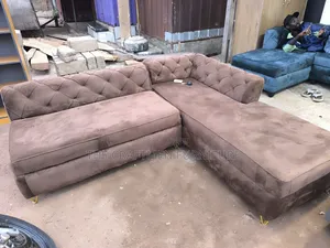 Luxury Brown Velvet 3 in 1 L-Shape Sofa