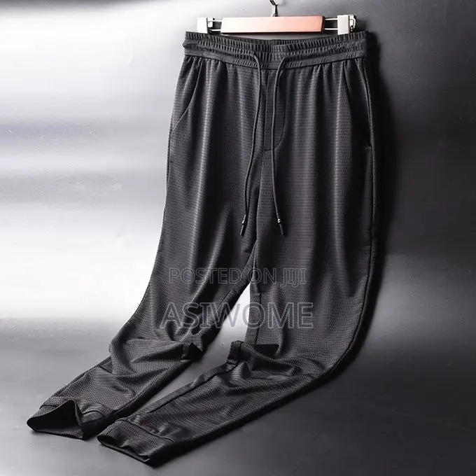 Men’s Ice Silk Sports Pants - Breathable Mesh (Black)