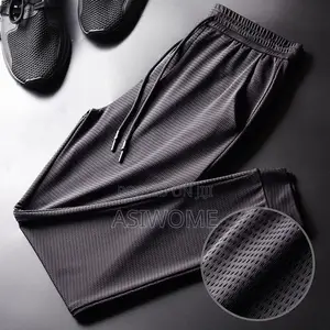 Men’s Ice Silk Sports Pants - Breathable Mesh (Black)