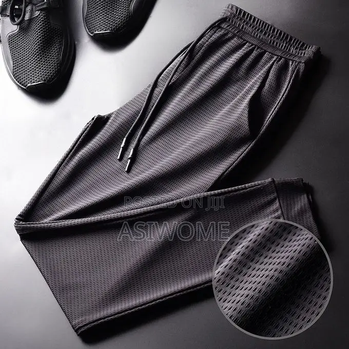 Men’s Ice Silk Sports Pants - Breathable Mesh (Black)
