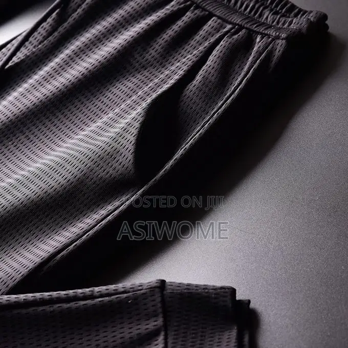 Men’s Ice Silk Sports Pants - Breathable Mesh (Black)