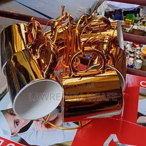 6pcs Golden Ceramic Mugs With Golden Stand