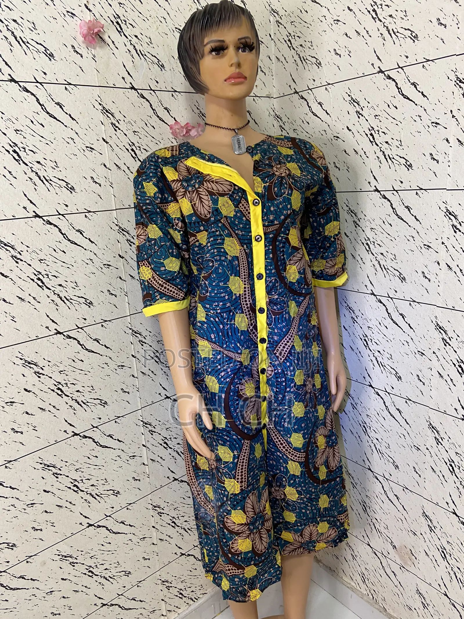 New Beautiful African Print Knee Length Shirt Dress