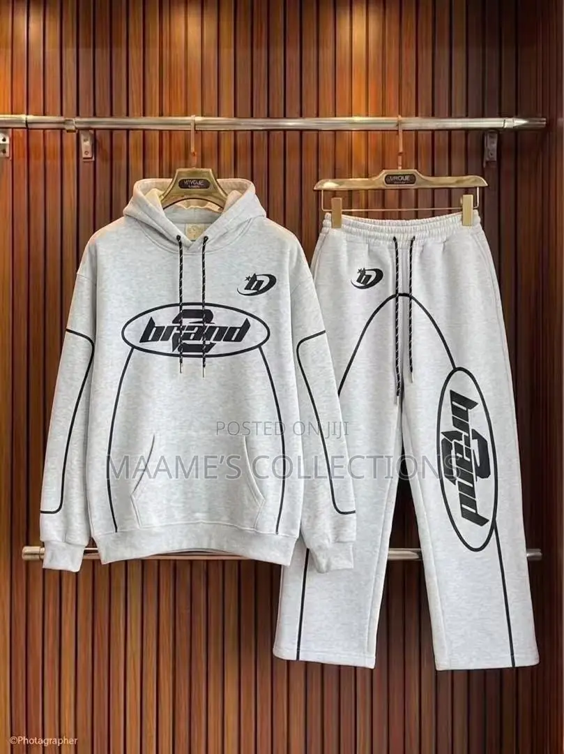 Men’s Oversized Hooded Tracksuit Set – Graphic Hoodie Sweatpants