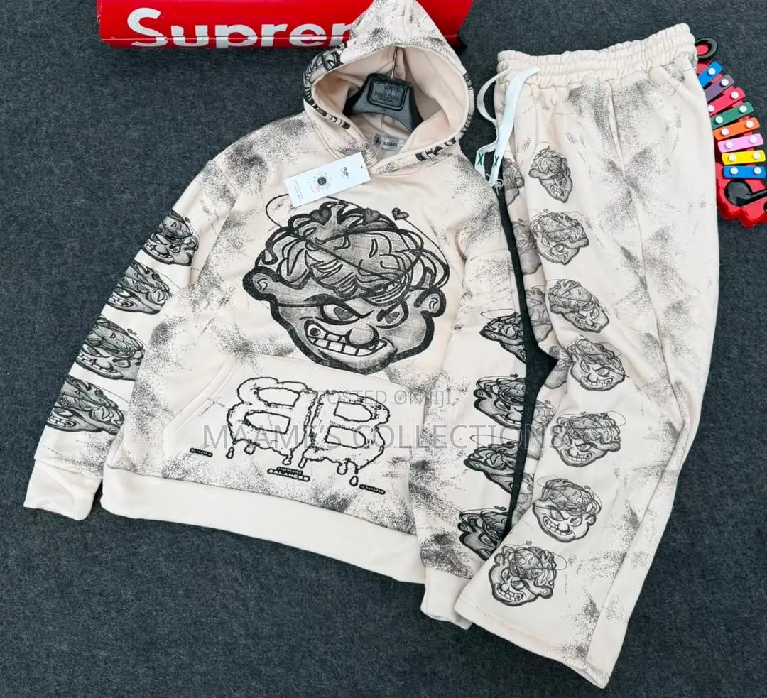 Men’s Oversized Hooded Tracksuit Set – Graphic Hoodie Sweatpants