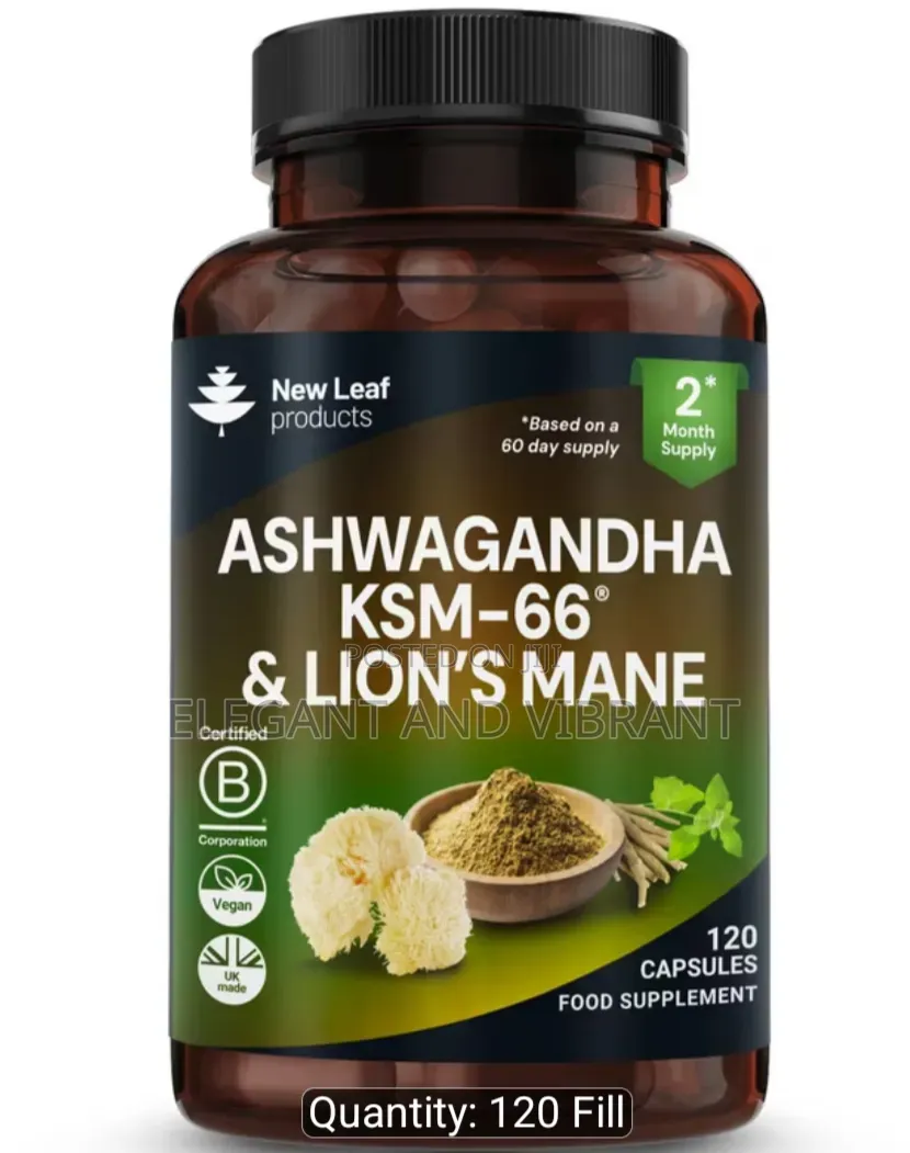 Ashwagandha KSM-66 and Lions Mane Capsules,120 High Strength Capsules