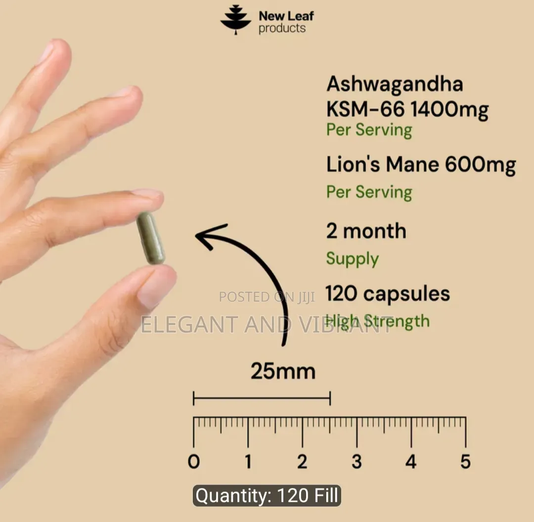 Ashwagandha KSM-66 and Lions Mane Capsules,120 High Strength Capsules
