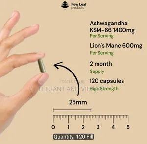 Ashwagandha KSM-66 and Lions Mane Capsules,120 High Strength Capsules