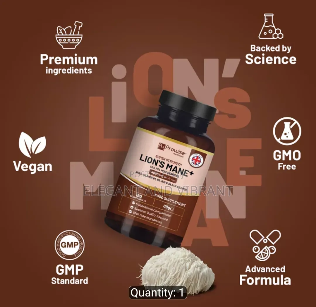 Lions Mane Mushroom Tablets With Vitamin B1,B6 Black Pepper 180 Tab
