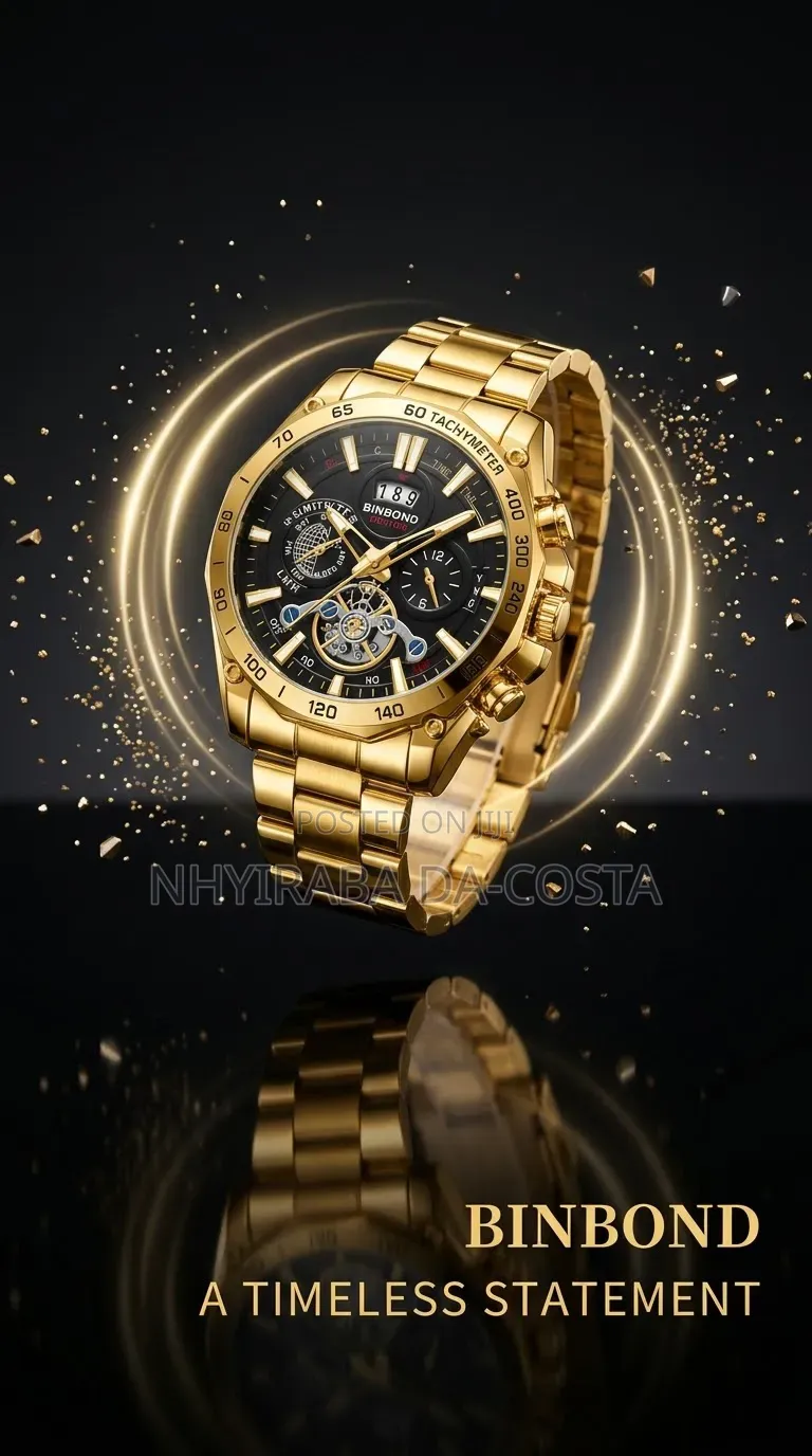 Men's Business Tourbillon Style Quartz Watch –Gold Steel Band Gift Set